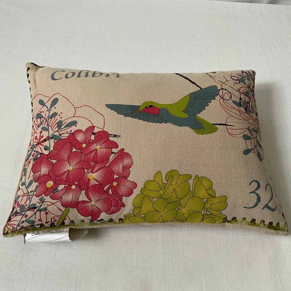Colibri Bird Floral Accent Lumbar Throw Pillow